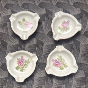 VTG Collectors German Lady personal Lilac Floral Porcelain Ashtray Set